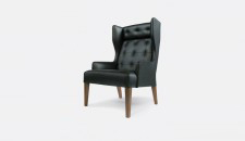 Norton Wing chair Black leather and walnut